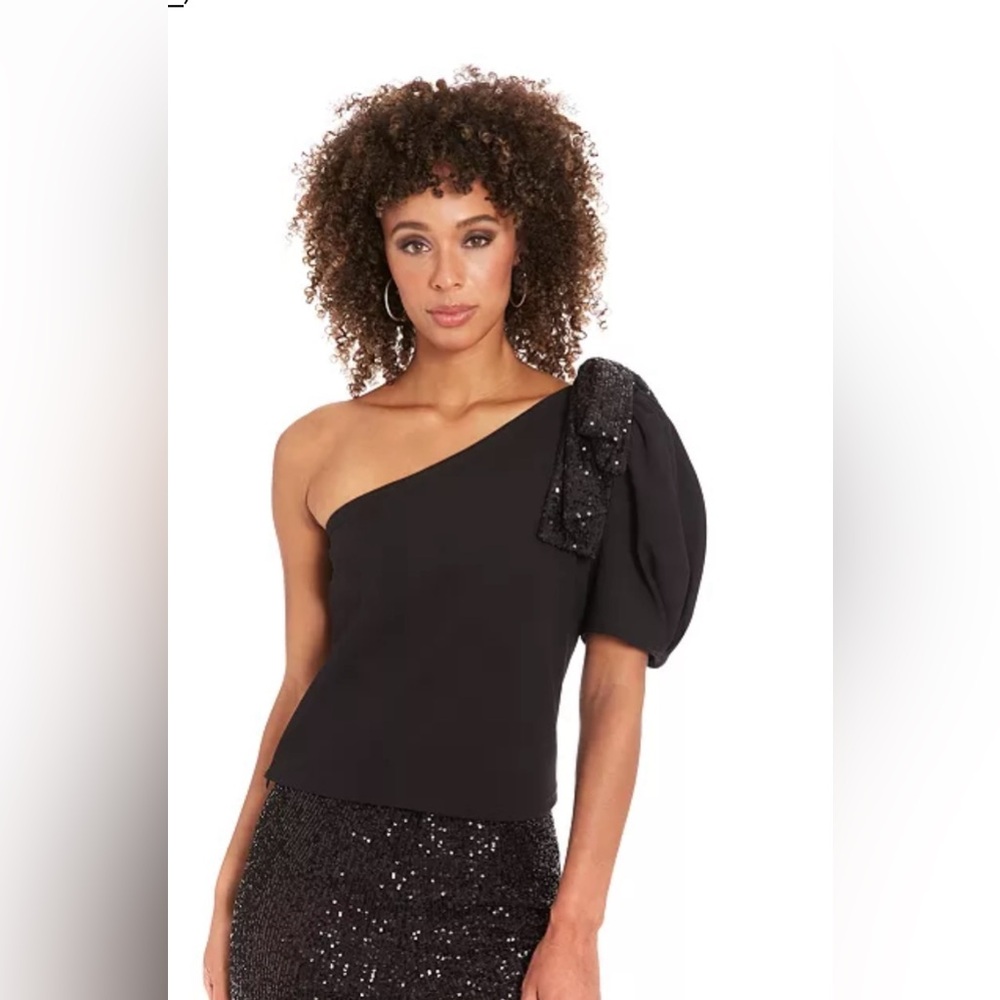 ❤️ NWT! MUSE One-Shoulder Embellished Sequin Bow Top - Size 8